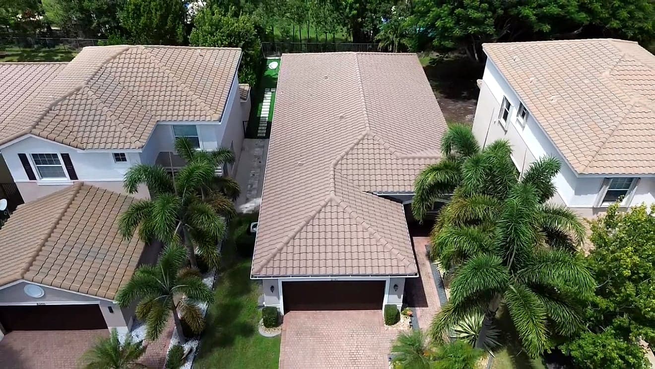Existing tile roof before replacement in Boynton Beach, Florida.